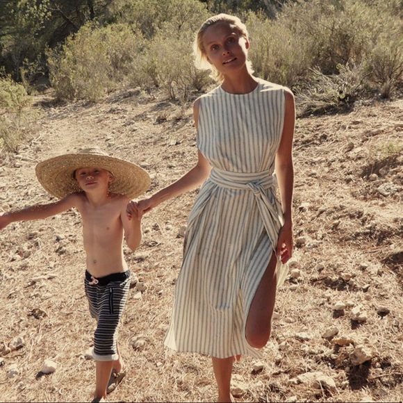 ✖️SOLD✖️ NWOT Dôen Market Wrap Dress Marine Stripe - Picture 2 of 5